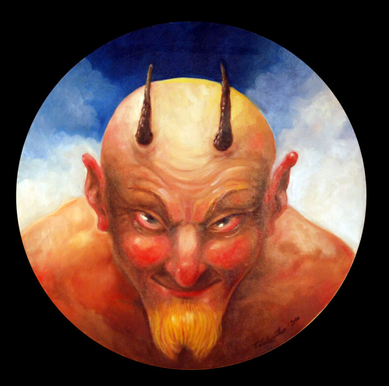 Teufel 2, Öl auf Leinwand von Thilo Weckmüller, Durchmesser 50 cm, 2014