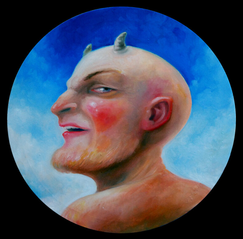 Teufel 3, Öl auf Leinwand von Thilo Weckmüller, Durchmesser 50 cm, 2014