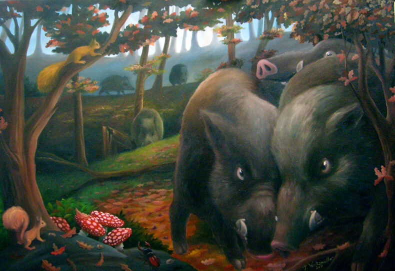 Wildschweine – Ölgemälde von Thilo Weckmüller von 2010